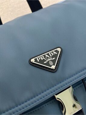 Prada Blue Nylon Backpack with Triangle Logo Patch
